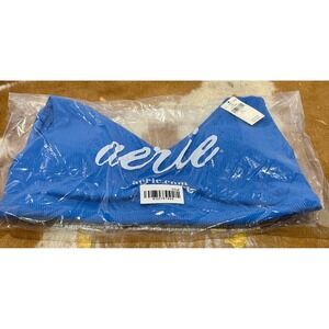 OFFLINE by Aerie Goals Ribbed V-Neck Sports Bra Blue Medium Support NWT L/G